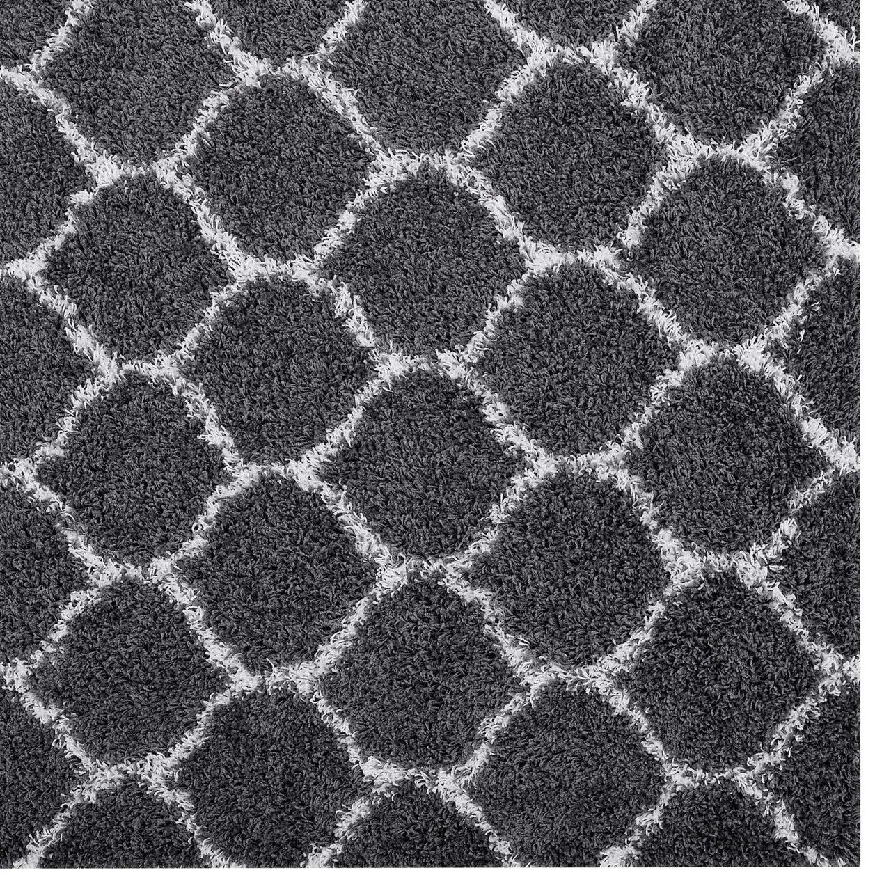 Solvea Moroccan Trellis 5x8 Shag Area Rug, Fabric, Multi Dark Grey Gray 14967