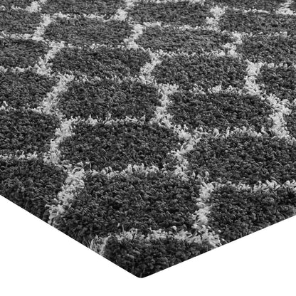 Solvea Moroccan Trellis 5x8 Shag Area Rug, Fabric, Multi Dark Grey Gray 14967