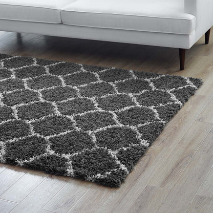 Solvea Moroccan Trellis 5x8 Shag Area Rug, Fabric, Multi Dark Grey Gray 14967