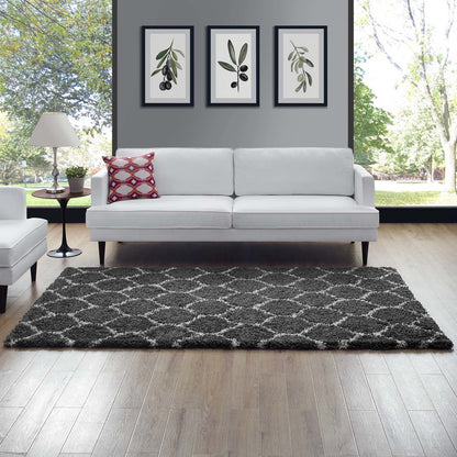 Solvea Moroccan Trellis 5x8 Shag Area Rug, Fabric, Multi Dark Grey Gray 14967