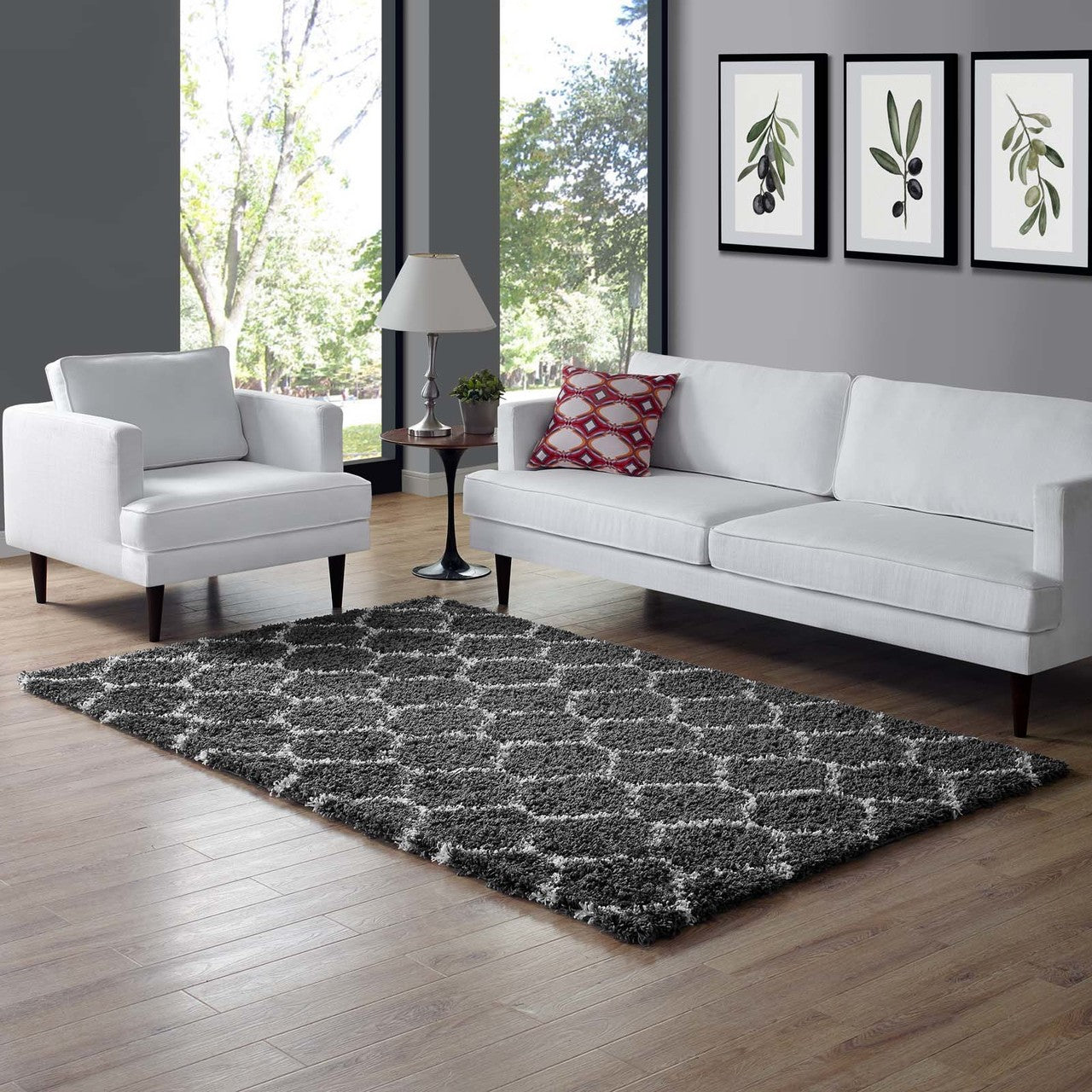 Solvea Moroccan Trellis 5x8 Shag Area Rug, Fabric, Multi Dark Grey Gray 14967