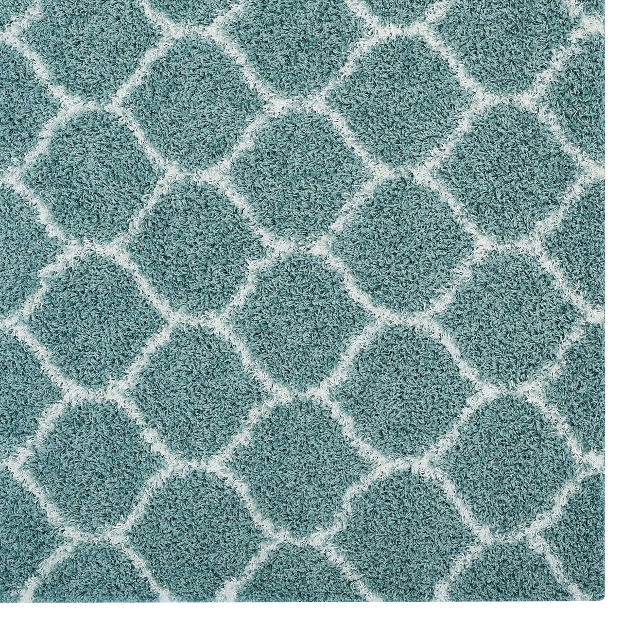 Solvea Moroccan Trellis 5x8 Shag Area Rug, Fabric, Multi Blue 14969