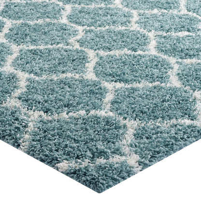 Solvea Moroccan Trellis 5x8 Shag Area Rug, Fabric, Multi Blue 14969