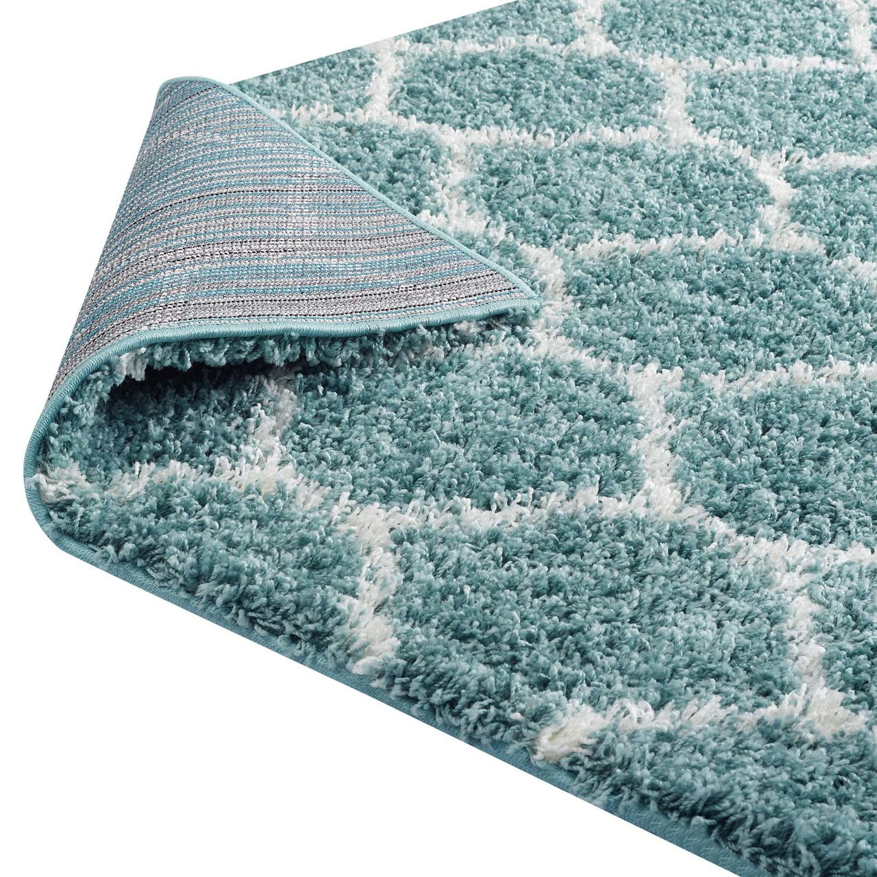 Solvea Moroccan Trellis 5x8 Shag Area Rug, Fabric, Multi Blue 14969
