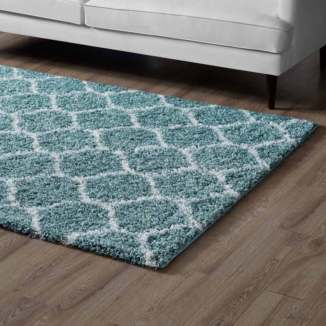 Solvea Moroccan Trellis 5x8 Shag Area Rug, Fabric, Multi Blue 14969