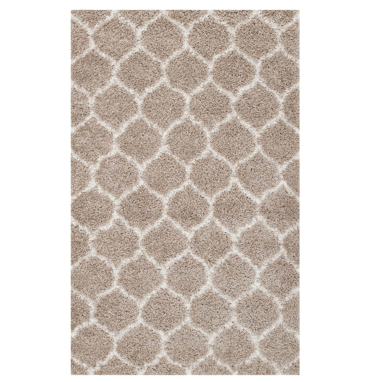 Solvea Moroccan Trellis 5x8 Shag Area Rug, Fabric, Multi Beige 14971