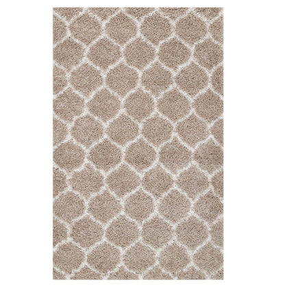 Solvea Moroccan Trellis 5x8 Shag Area Rug, Fabric, Multi Beige 14971