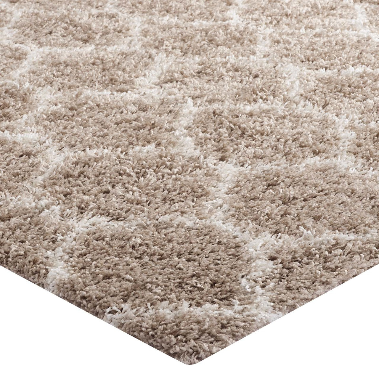 Solvea Moroccan Trellis 5x8 Shag Area Rug, Fabric, Multi Beige 14971