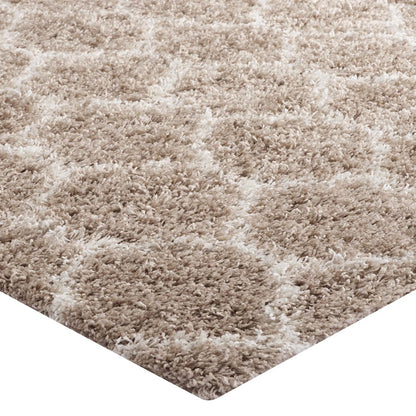 Solvea Moroccan Trellis 5x8 Shag Area Rug, Fabric, Multi Beige 14971
