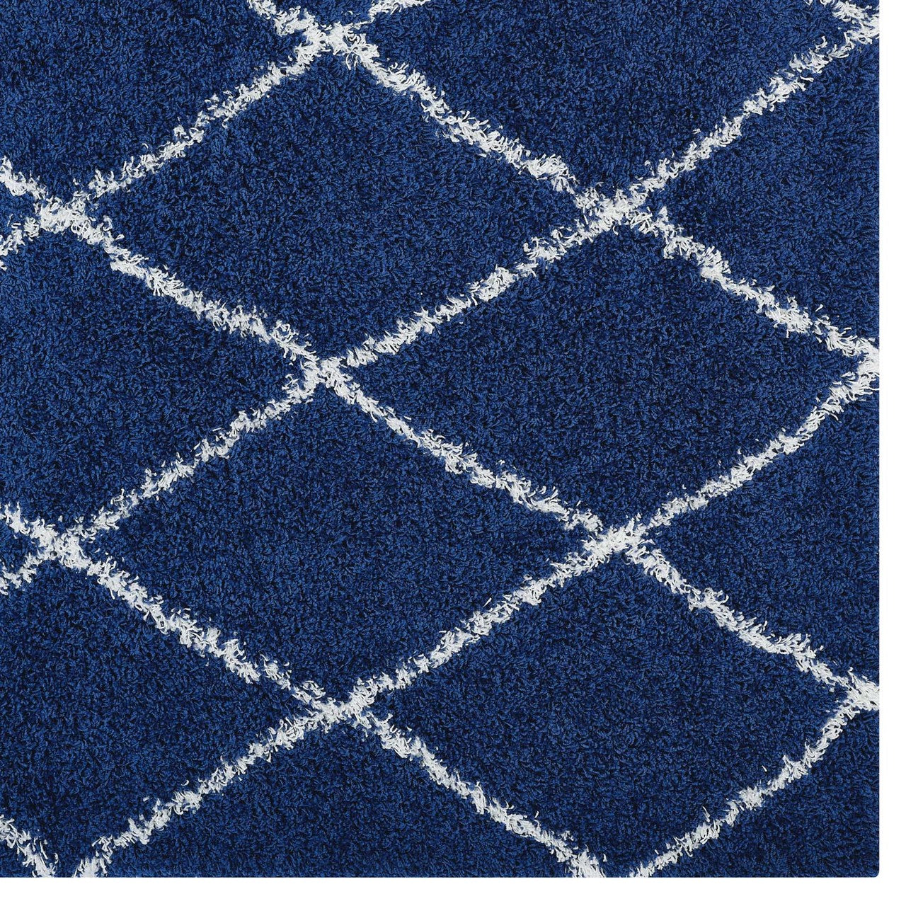 Toryn Diamond Lattice 5x8 Shag Area Rug, Fabric, Multi Navy Blue 14973