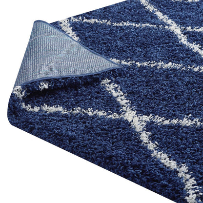 Toryn Diamond Lattice 5x8 Shag Area Rug, Fabric, Multi Navy Blue 14973