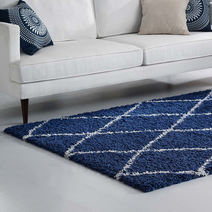 Toryn Diamond Lattice 5x8 Shag Area Rug, Fabric, Multi Navy Blue 14973