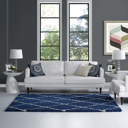 Toryn Diamond Lattice 5x8 Shag Area Rug, Fabric, Multi Navy Blue 14973