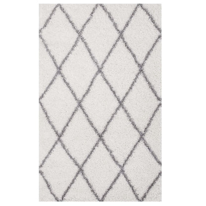 Toryn Diamond Lattice 5x8 Shag Area Rug, Fabric, Multi Ivory White 14977