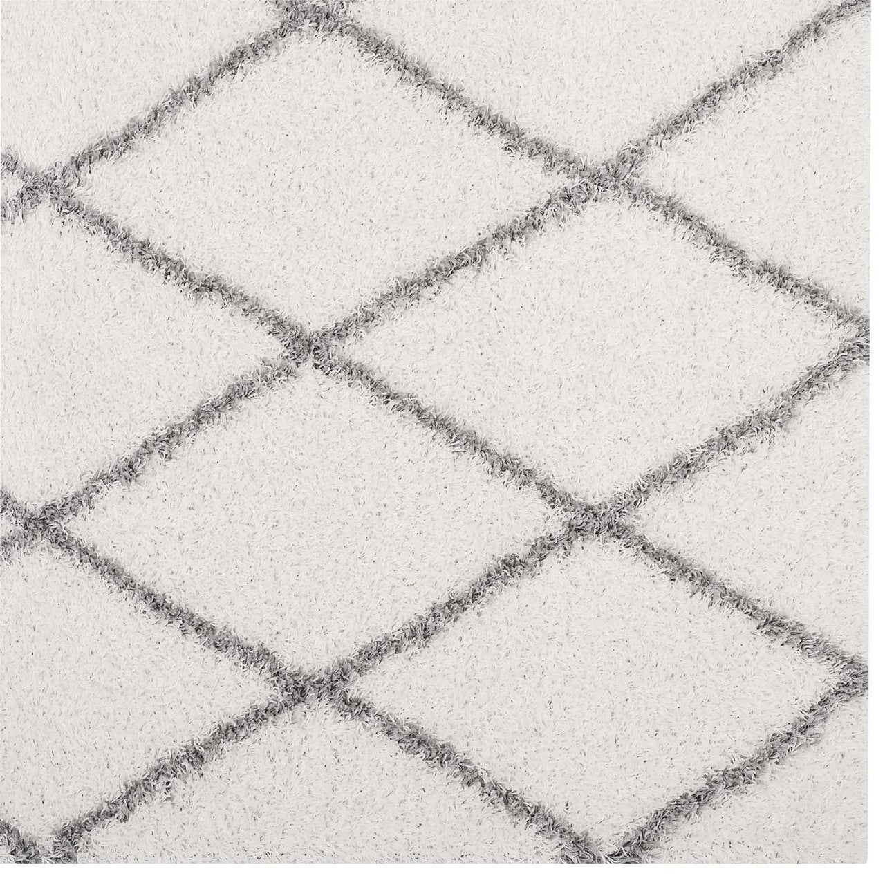 Toryn Diamond Lattice 5x8 Shag Area Rug, Fabric, Multi Ivory White 14977