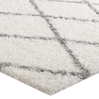 Toryn Diamond Lattice 5x8 Shag Area Rug, Fabric, Multi Ivory White 14977