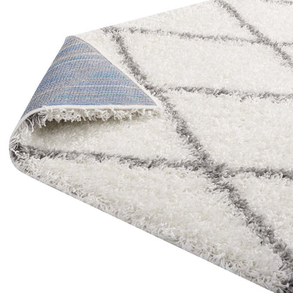 Toryn Diamond Lattice 5x8 Shag Area Rug, Fabric, Multi Ivory White 14977