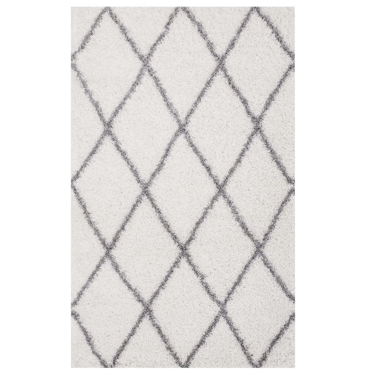 Toryn Diamond Lattice 8x10 Shag Area Rug, Fabric, Multi Ivory White 14978