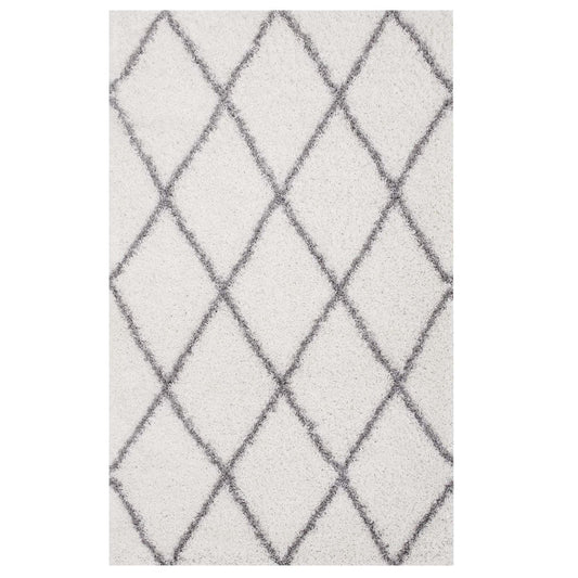 Toryn Diamond Lattice 8x10 Shag Area Rug, Fabric, Multi Ivory White 14978