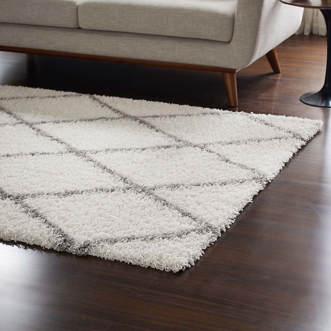 Toryn Diamond Lattice 8x10 Shag Area Rug, Fabric, Multi Ivory White 14978