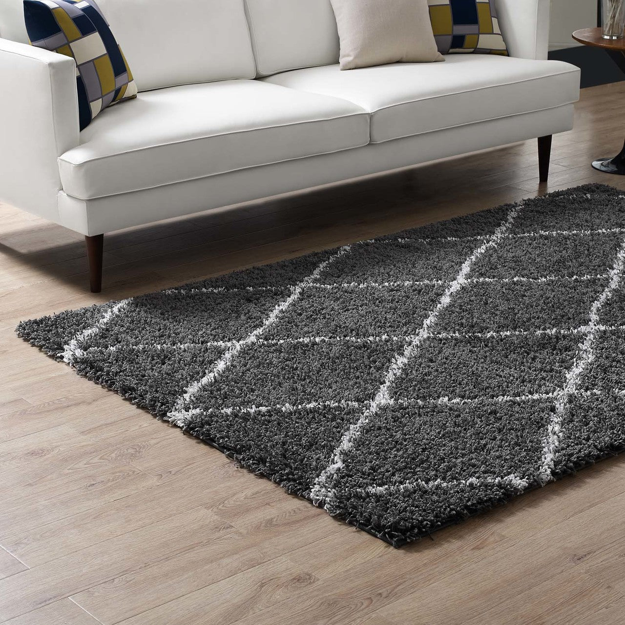 Toryn Diamond Lattice 5x8 Shag Area Rug, Fabric, Multi Dark Grey Gray 14979
