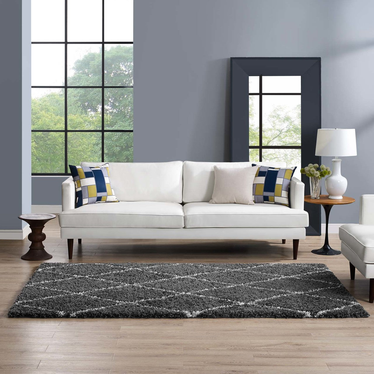 Toryn Diamond Lattice 5x8 Shag Area Rug, Fabric, Multi Dark Grey Gray 14979