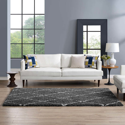 Toryn Diamond Lattice 5x8 Shag Area Rug, Fabric, Multi Dark Grey Gray 14979