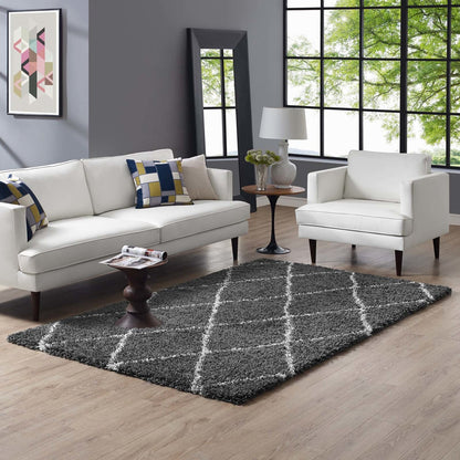 Toryn Diamond Lattice 5x8 Shag Area Rug, Fabric, Multi Dark Grey Gray 14979