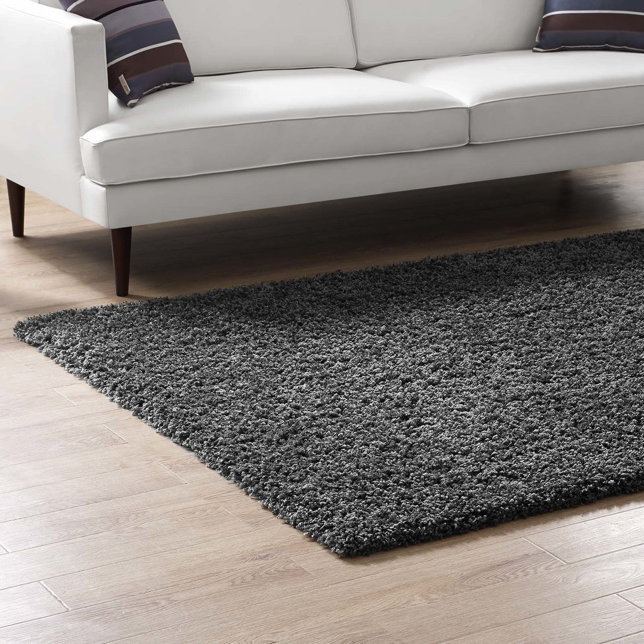 Enyssa Solid 5x8 Shag Area Rug, Fabric, Dark Grey Gray 14987
