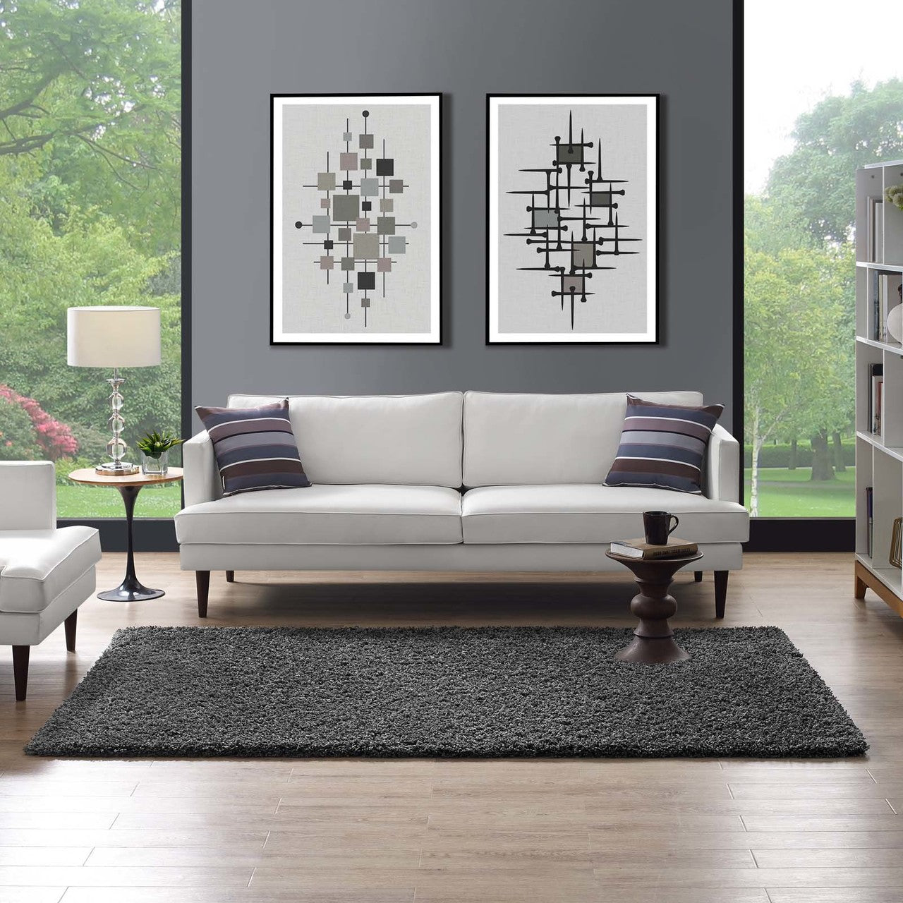 Enyssa Solid 5x8 Shag Area Rug, Fabric, Dark Grey Gray 14987