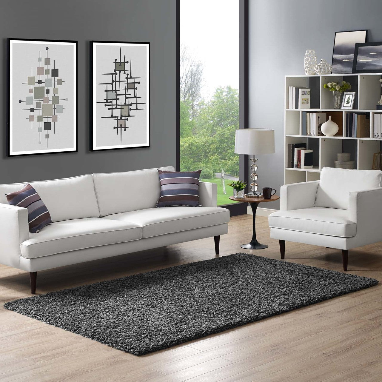 Enyssa Solid 5x8 Shag Area Rug, Fabric, Dark Grey Gray 14987
