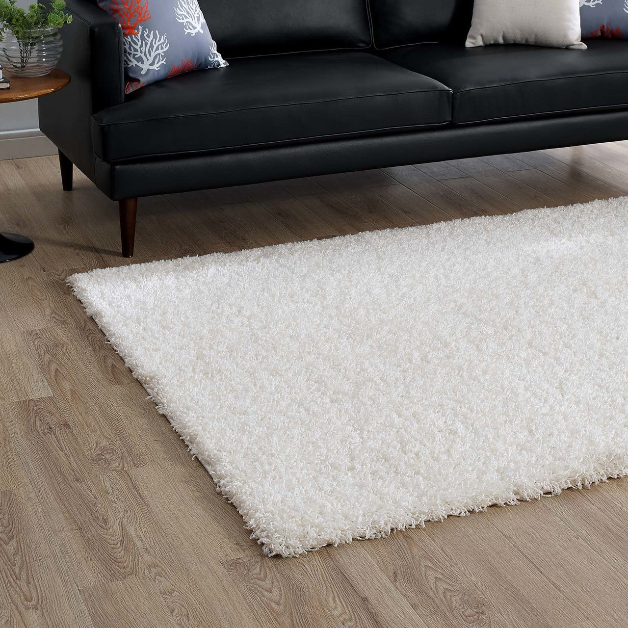 Enyssa Solid 5x8 Shag Area Rug, Fabric, Ivory White 14989