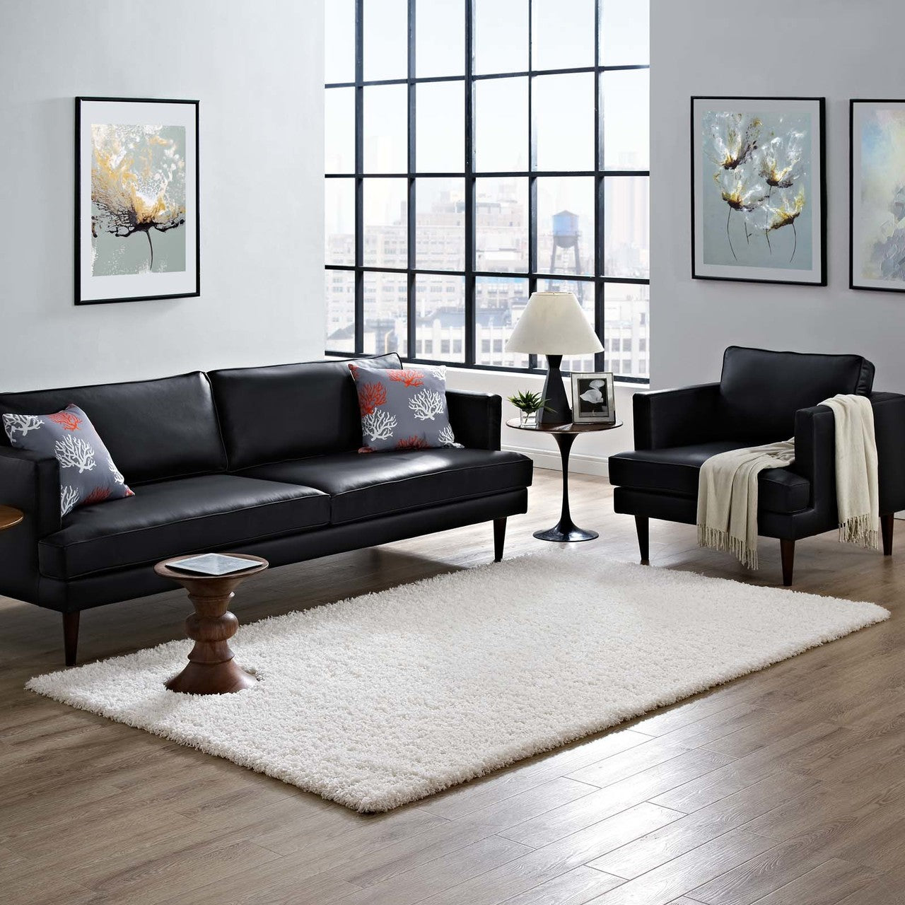Enyssa Solid 5x8 Shag Area Rug, Fabric, Ivory White 14989
