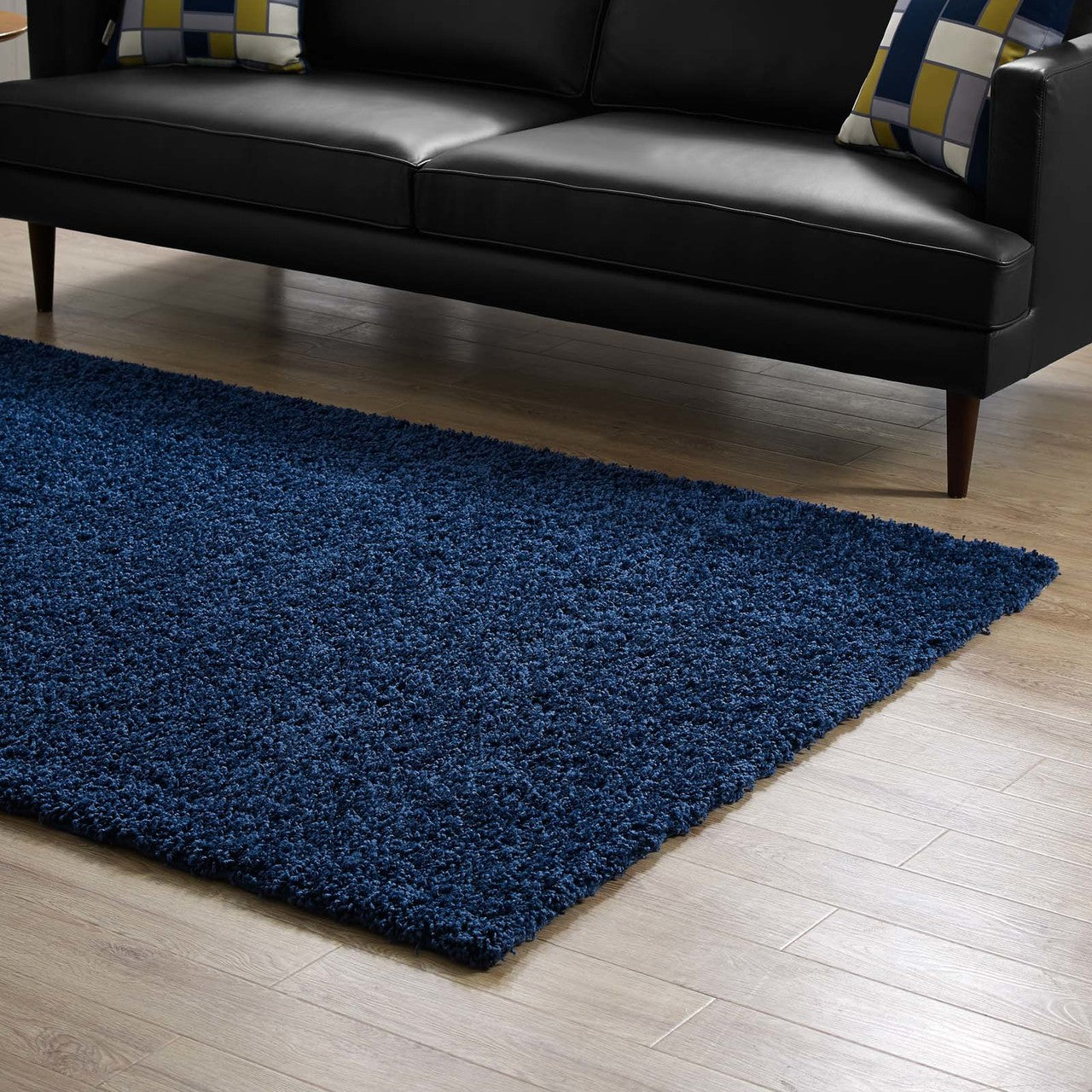 Enyssa Solid 5x8 Shag Area Rug, Fabric, Navy Blue 14991