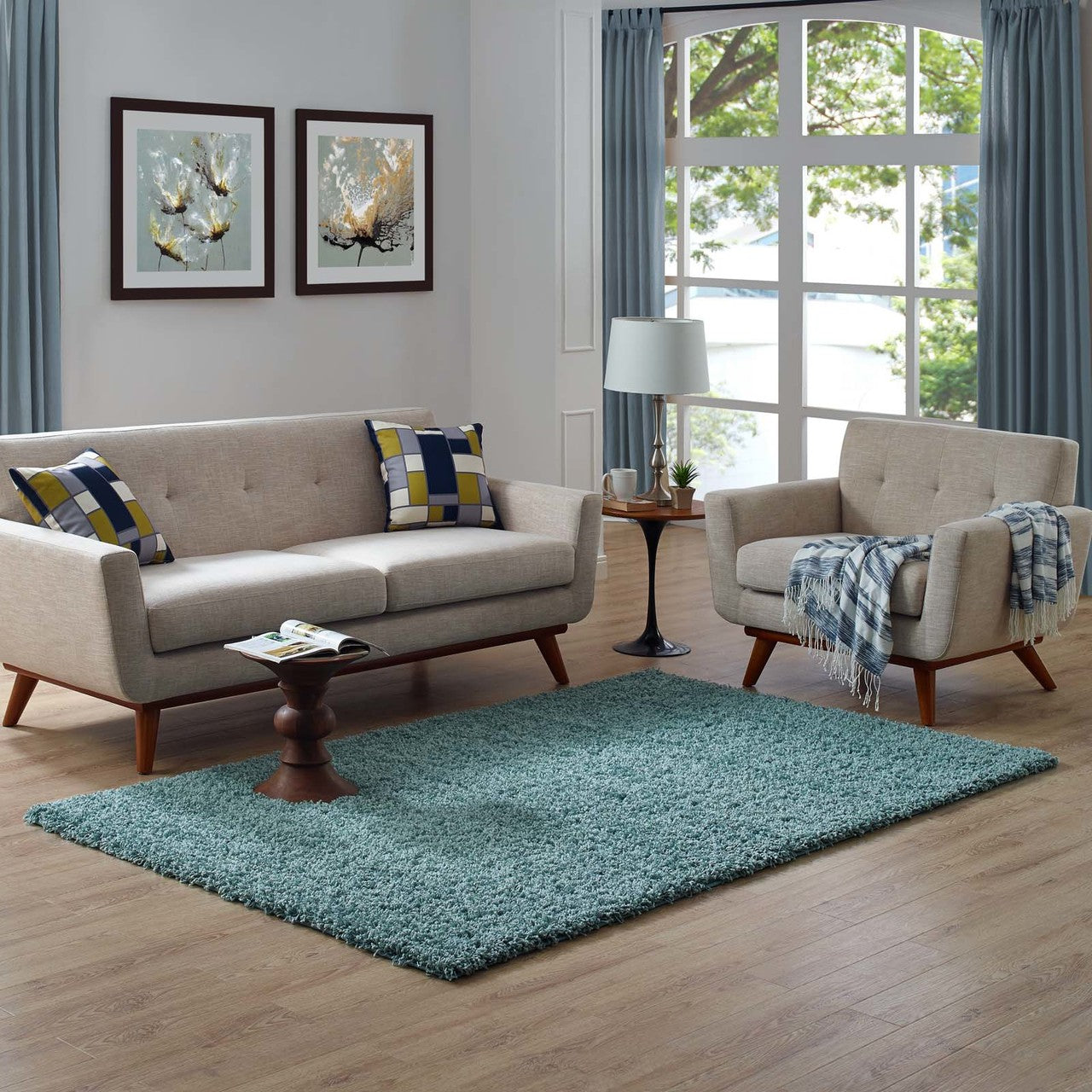 Enyssa Solid 5x8 Shag Area Rug, Fabric, Blue 14993