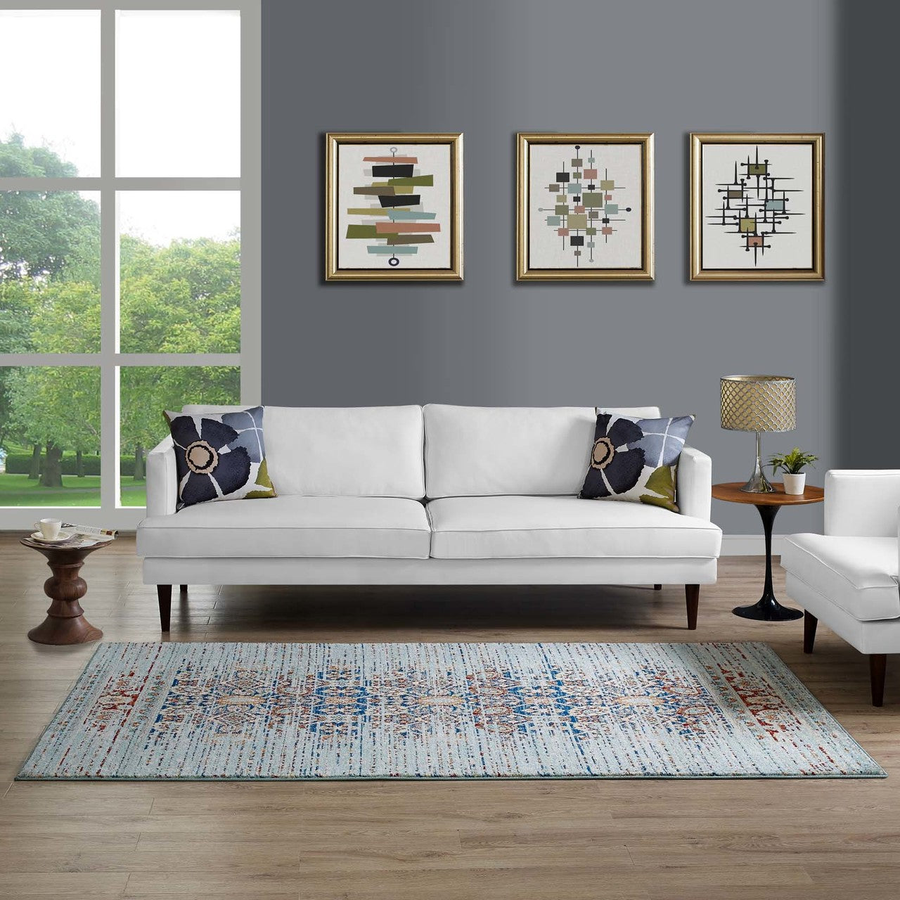 Naria Distressed Persian Medallion 5x8 Area Rug, Fabric, Multi Colorful 14997