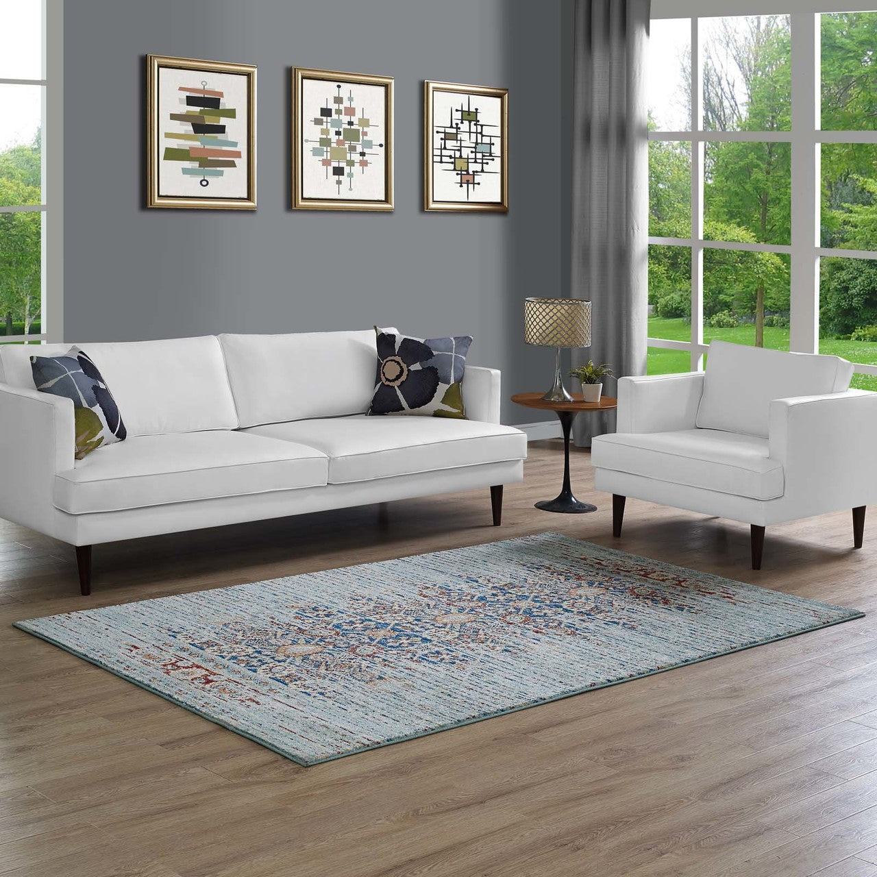 Naria Distressed Persian Medallion 5x8 Area Rug, Fabric, Multi Colorful 14997