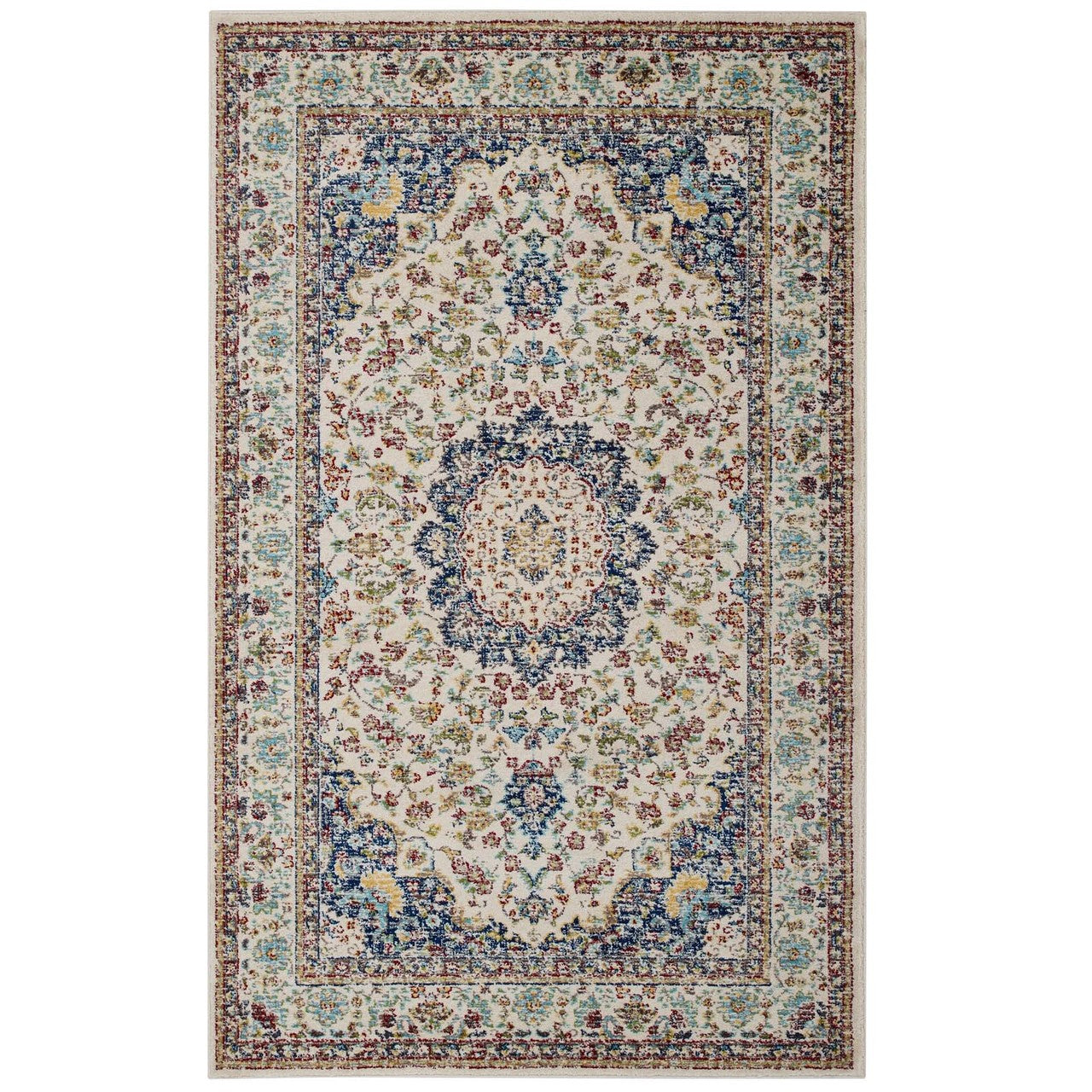 Meryam Distressed Persian Medallion 5x8 Area Rug, Fabric, Multi Colorful 14999