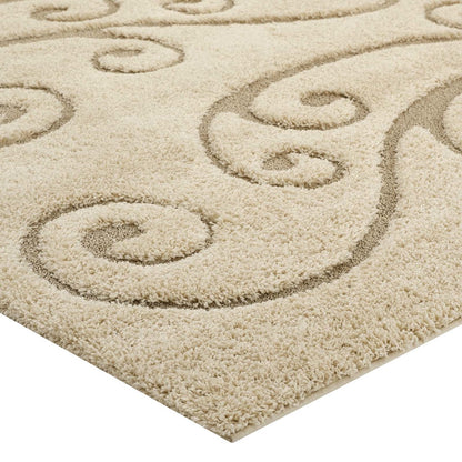 Sprout Scrolling Vine 5x8 Shag Area Rug, Fabric, Multi Beige 15001