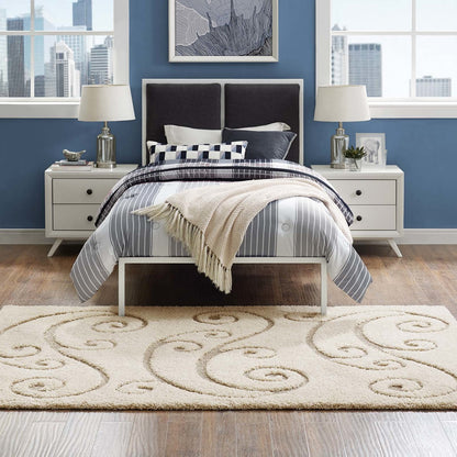 Sprout Scrolling Vine 5x8 Shag Area Rug, Fabric, Multi Beige 15001