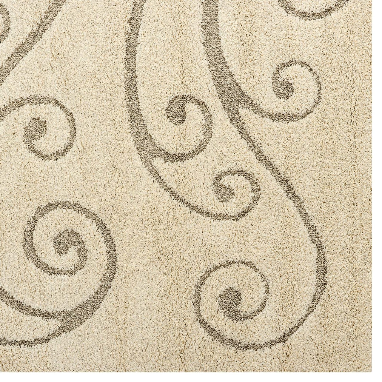 Sprout Scrolling Vine 8x10 Shag Area Rug, Fabric, Multi Beige 15002