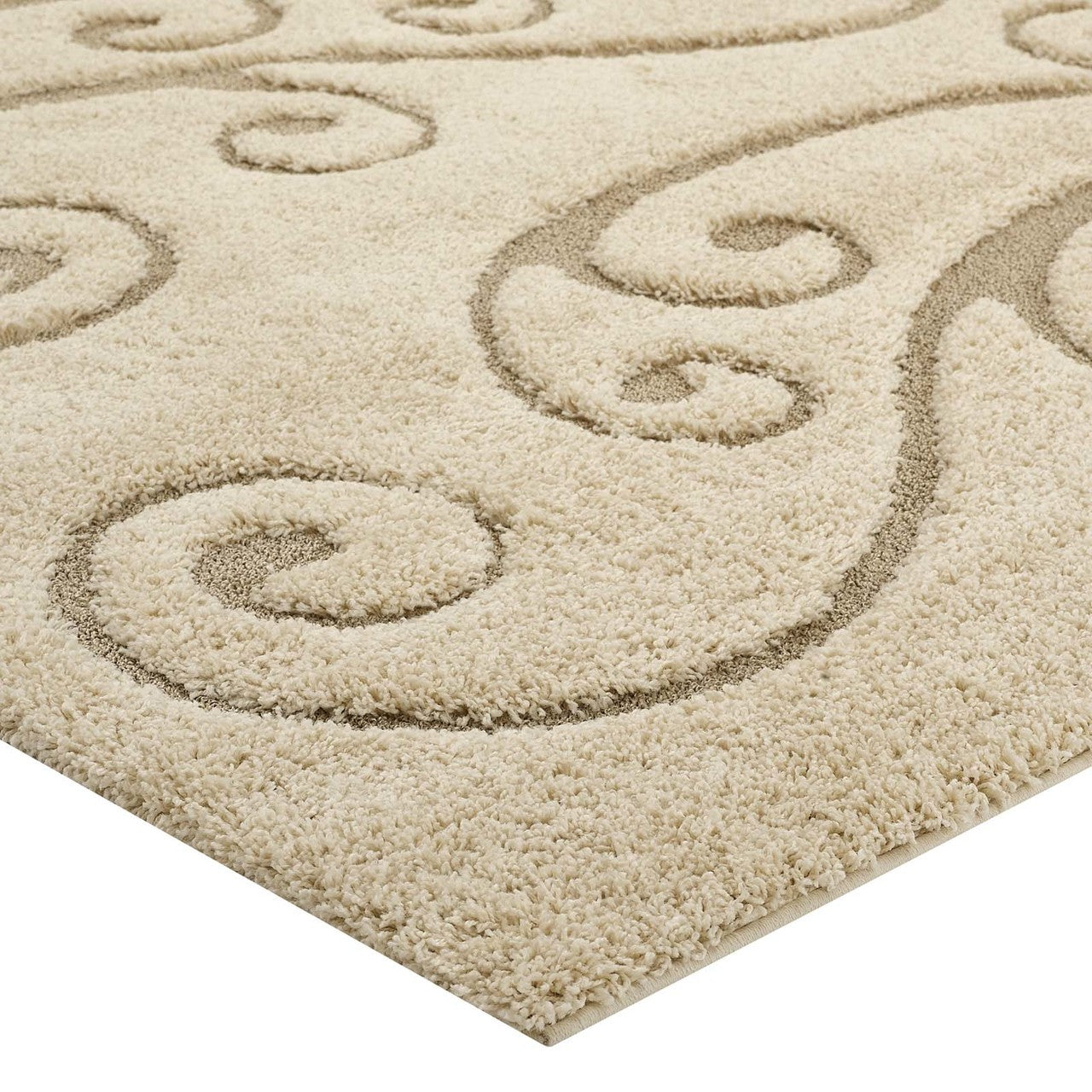 Sprout Scrolling Vine 8x10 Shag Area Rug, Fabric, Multi Beige 15002