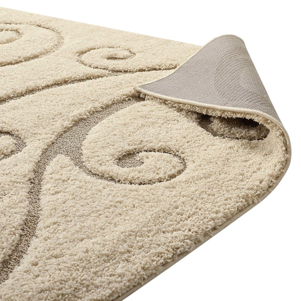 Sprout Scrolling Vine 8x10 Shag Area Rug, Fabric, Multi Beige 15002