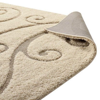 Sprout Scrolling Vine 8x10 Shag Area Rug, Fabric, Multi Beige 15002