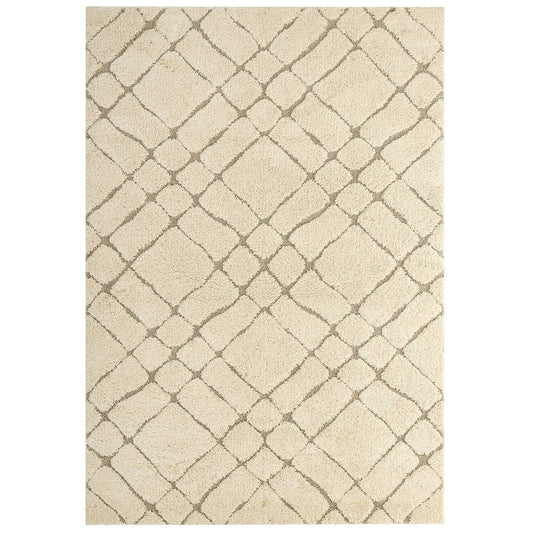Verona Abstract Geometric 5x8 Shag Area Rug, Fabric, Multi Beige 15003