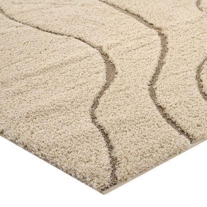 Abound Abstract Swirl 5x8 Shag Area Rug, Fabric, Multi Beige 15005