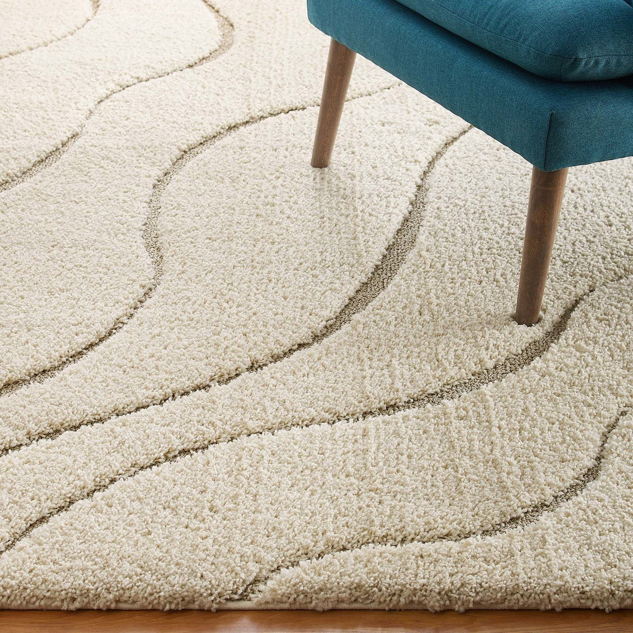 Abound Abstract Swirl 5x8 Shag Area Rug, Fabric, Multi Beige 15005