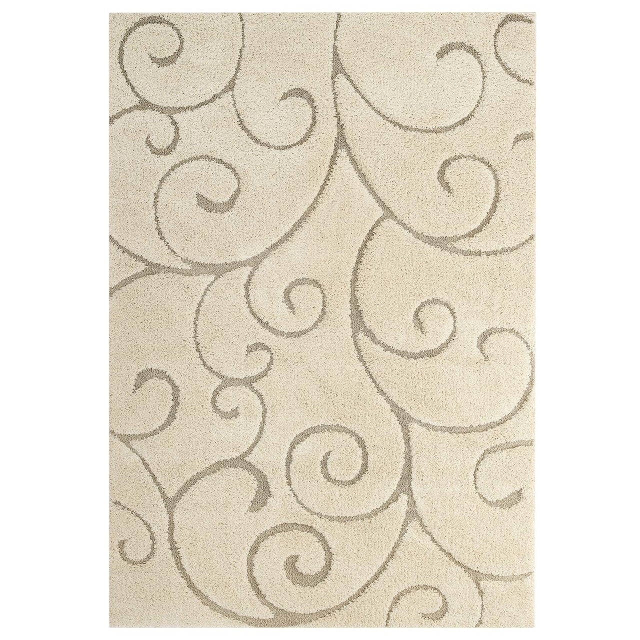 Burgeon Scrolling Vine 5x8 Shag Area Rug, Fabric, Multi Beige 15007