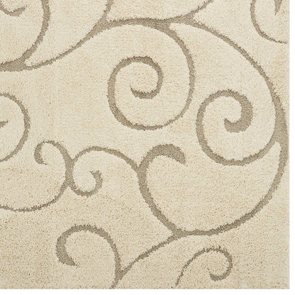 Burgeon Scrolling Vine 5x8 Shag Area Rug, Fabric, Multi Beige 15007