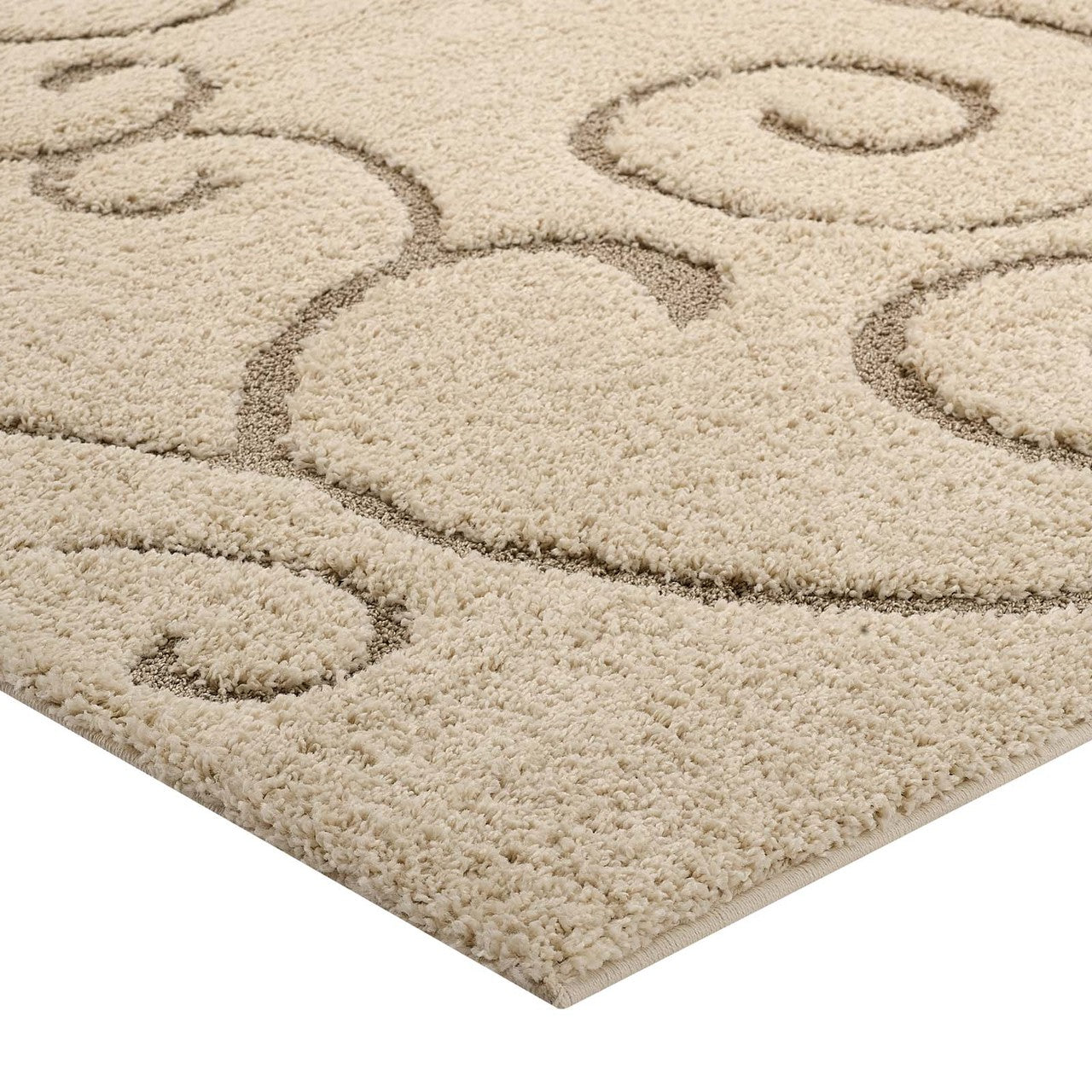 Burgeon Scrolling Vine 5x8 Shag Area Rug, Fabric, Multi Beige 15007